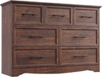 Walnut Farmhouse Dresser for Bedroom, Modern 7 Chest of Drawers, 47" Wide Chest of Drawers with Metal Handle, Wood Dresser TV Stand and Storage Cabinet for Bedroom, Living Room