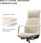 EUREKA ERGONOMIC Royal Slim Executive High Back Beige Leather Office Chair, Home Desk Chair for Adults, Big and Tall with Wheels, Swivel Rolling