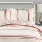 Lush Decor Farmhouse Stripe Reversible Cotton Comforter Set, 3 Piece Set, King, Red - Cozy F𝚊rmhouse Bedding Set - Rustic Decor - Striped Comforter - Modern Farmho𝚞se Bedroom Decor