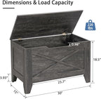 VECELO 30" Storage Bench, Entryway Shoe Ottoman, Farmhouse Style Bench with Handwoven Cushion and Metal Safety Hinges, for Bedroom, Living Room, Entryway, Gray