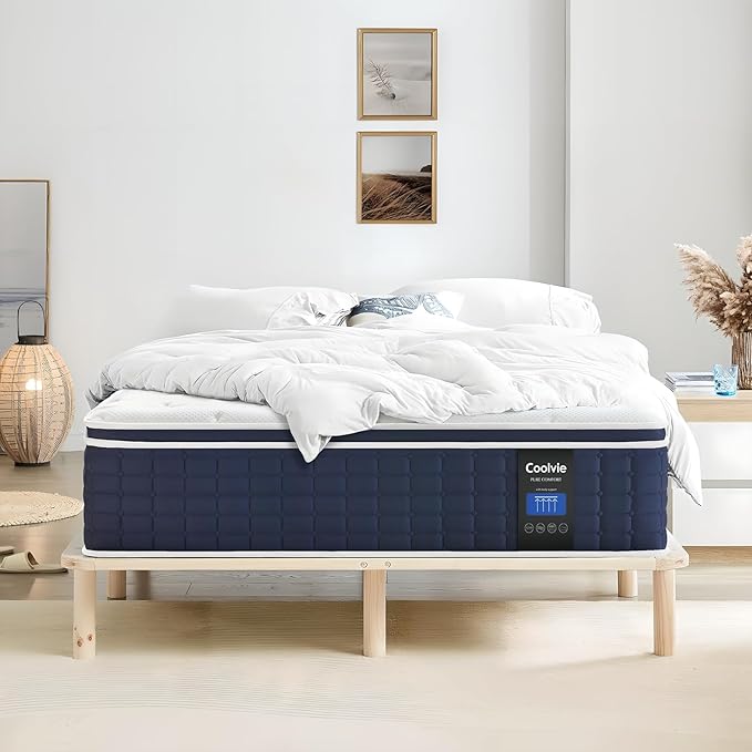 Coolvie Twin XL Mattress 14 Inch, Gel Memory Foam Bed in a Box, Adaptive Support Breathable Hybrid Mattresses with CertiPUR-US Certified, Double Coesoling Individually Coil & Medium Plush Support