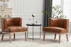 Set of 2 Arm Accent Chair Barrel Accent Chair with Wood Legs, Brown Leather Comfy Barrel Round Side Chair Upholstered Reading Chairs with Back for Living Room Bedroom Living Room Chair, Brown