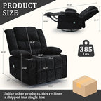 360° Rotating Adult Rocking Recliner, Baby Room Glider with Massage and Heating Functions, Rocking Chair with Cup Holder, Manual Recliner for Living and Bedroom (Fabric, Black)