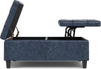 SIMPLIHOME Harrison 40 inch Wide Transitional Square Large Coffee Table Storage Ottoman in Denim Blue Vegan Faux Leather, Assembled, for The Living Room and Bedroom