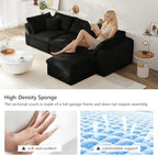 108" Boneless Cloud Couch Modular Sectional Sofa with Deep Seat for Living Room, L Shape Couch with Ottoman, Snowflake Cloth and 40D Memory Sponge，2 Throw Pillows (Black, 3 Seater+1 Ottoman)