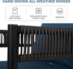 Grand patio Outdoor Dining Set, 7-Piece Patio Table and Chairs Set, Metal Woven Wicker Fixed Patio Chairs with Thickened Cushions & 1 Rectangular Woodgrain Dining Table with Umbrella Hole (Brown)