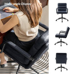 HULALA HOME Modern Faux Leather Home Office Chair with Tilt Lock & Metal Base, Desk Chair with Wheels & Padded Cushion, 360° Swivel Wide Seat Computer Task Chair, Navy