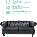Loveseat Sofa Couch, Modern PU Leather Upholstered Sofa, Oversized Comfy 2 Seater Love Seat Couch with Cushions, Mid Century Tufted Chesterfield Sofa for Living Room, Bedroom, Apartment (Black)