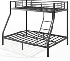 Bunk Beds Twin Over Full Size, Heavy Duty Metal Bunk Bed Frame with Angled Ladder for Teens and Adults, for Spaces-Saving, Smooth Rounded Edges, Noise Free & Easy Assembly, Black