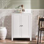 COSTWAY Bathroom Floor Cabinet - Freestanding Side Storage Organizer with Double Doors & Adjustable Shelf, Wooden Storage Cabinet for Living Room, Bedroom, Kitchen, Entryway (White)
