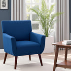 Upholstered Accent Chair,Mid Century Modern Office Fabric Small Living Room Chair with Arm,Comfy Wingback Armchair for Bedroom Reading Dark Blue