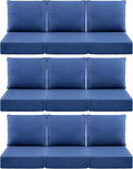 Luxury 6" Outdoor Cushions for Patio Furniture, 24x24x6" Thick Seat Cushion Set of 9, Fade Resistant Couch Chair Replacement Cushions High Density Deep Wicker Chair Cushion w/ Removable Cover, Blue
