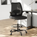 Drafting Chair,Tall Office Chair with Adjustable Footrest Ring,Lumbar Support,Ergonomic High Desk Seat,Flip-Up Armrests,Breathable Mesh Standing Stool for Home Office,Black