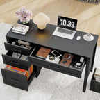 Vabches Farmhouse 47" Executive Desk with File Drawer, Wood Computer Desk with 3 Storage Drawers, Workstation for Home Office, Study, Writing(Black)