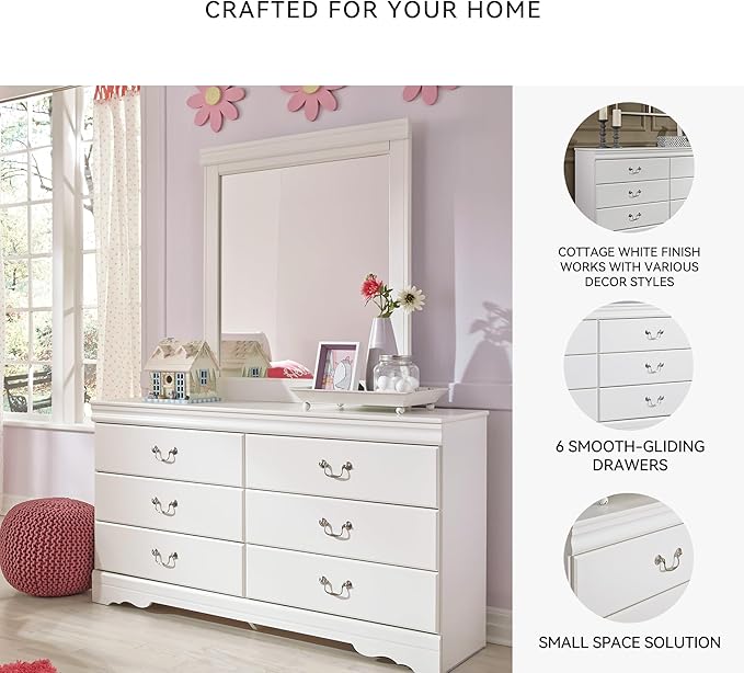 Signature Design by Ashley Anarasia Modern Glam Children's 6 Drawer Dresser, White