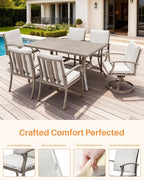7-Piece Outdoor Dining Set, Aluminum Patio Dining Set with Umbrella Hole, Patio Table Furniture Sets with Cushions, 4 Dining Chairs, and 2 Swivel Chairs for Deck, Garden, Backyard, Limed Oak
