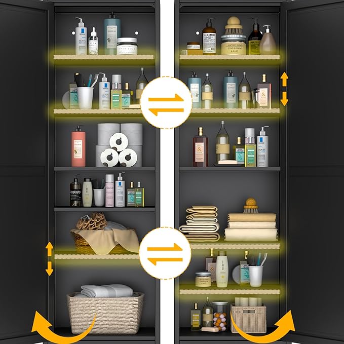 Metal Locker Tall Narrow Storage Cabinet, 67" H Locking Tool File Cabinets Snack Locker Organizer for School Classroom,Bedroom,Gym Home Office,Entryway and Hallway (20" W 2Door Black)