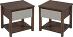 Christopher Knight Home Zeri Bedroom Nightstands Set of 2, Wood Nightstand with Drawers, Small Bedside Table Set of 2, End Table for Living Room, Multipurpose Storage Cabinet, Light Gray + Walnut