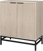 Henn&Hart 28" Fluted Wooden Accent Cabinet, Modern Ribbed Sideboard Buffet Cabinet with 2 Doors and an Adjustable Shelf for Living Room, Dining Room, Bedroom or Entryway, Alder White