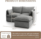 Waterproof Cloud Sectional Couches,High Backrest Down Filled Sofa for Living Room,Modular Sofas 2 Seater with Ottoman,Detachable Couch Covers,Dark Grey