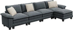 PHI VILLA Cloud Modular Couch Sets, 157.5" Sectional Sofa with L-Shaped Chaise, 5-Seater Upholstered Couches with Movable Ottoman for Living Room, Chenille Fabric, Dark Cyan
