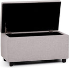 SIMPLIHOME Cosmopolitan 34 inch Wide Transitional Rectangle Storage Ottoman in Cloud Grey Linen Look Fabric, Assembled, For the Living Room, Entryway and Family Room