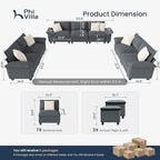 PHI VILLA Cloud Modular Couches Sets, 3 Pieces Large Sectional Sofa Set with Loveseats, 7-Seater Upholstered Couch for Living Room, Chenille Fabric, Dark Cyan