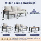 Aoxun Aluminum Patio Furniture Set 7 Seats, Oversized Outdoor Sectional with Washable Thick Cushions, Coffee Table and Waterproof Cover, Patio Conversation Sets for Porch, Balcony, Deck