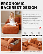 108" Cloud Sectional Couch,Modern Modular Sectional Sofa with Deep Seat,Corduroy Boneless Couches with L-Shape Chaise for Living Room,No Assembly Required (Orange, Left Facing Chaise)