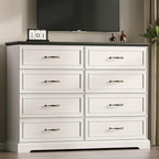 Farmhouse 8 Drawers Dresser for Bedroom, 54" Wide Modern Chest of Drawers with Deep Drawers & Bar Handles, Rustic Wood Dresser TV Stand, Wooden Closet Storage Organizer for Living Room, Hallway, White