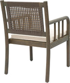 Christopher Knight Home Vera Outdoor Acacia Wood Dining Chairs, Rattan Woven Back Armchair, Armchair with Cushion Seat, Dining Chairs Set of 2, Patio Chair for Poolside Garden Balcony, Gray+Cream