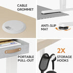 Seang Standing Desk with Drawer, 48" x 24" Height Adjustable Stand Up Desk, 3 Memory Height Settings with Cable Grommets & Storage Hooks, Ideal for Home & Office, Nature