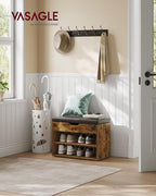 VASAGLE Shoe Bench with Cushion, Storage Bench with Padded Seat, Entryway Bench with 3 Storage Compartments, 11.8 x 23.6 x 17.3 Inches, for Bedroom, Living Room, Rustic Brown ULHS020K03