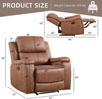 Leather Recliner Chair, Manual Recliner Chair for Adults with Overstuffed Arms and Back, Single Sofa Recliner with Cup Holders for Living Room (1, Brown)