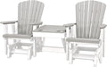 DutchCrafters Slat Fan Back Double Poly Adirondack Glider Outdoor Patio Chairs with Center Table (White & Light Gray)