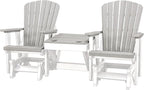 DutchCrafters Slat Fan Back Double Poly Adirondack Glider Outdoor Patio Chairs with Center Table (White & Light Gray)