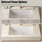 Bathroom Vanity with Sink 36 Inch, Floating Bathroom Vanity Sink Cabinet with Drawer and Door, Undermount Sink & Travertine-Pattern Sintered Stone Top, Pre-Assembled, Espresso