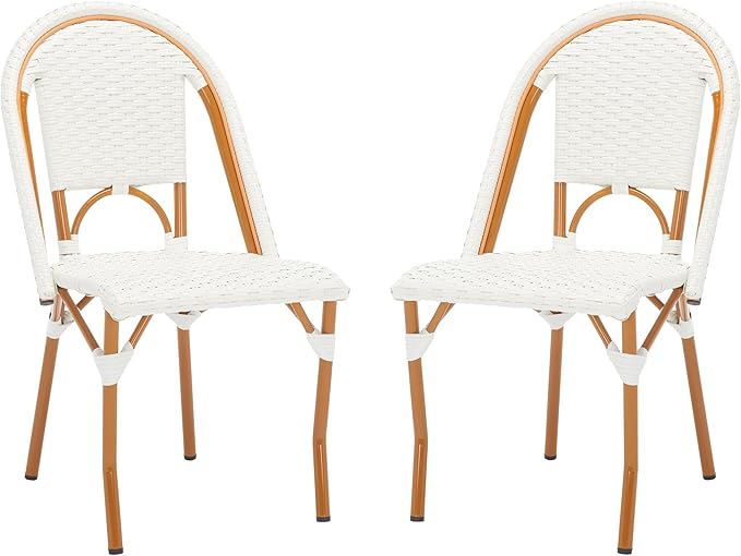 SAFAVIEH Outdoor Collection California Bistro White Side Chair Set of 2 (Fully Assembled)