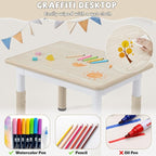 Adjustable Kids Table Chairs Set – Graffiti Desktop, Multi-Activity Height-Adjustable Toddler Study Desk for Ages 3-8 – Ideal for Home, Classroom, Daycare (W-Wood, 4 Chairs-31.5" L x 23.6" W)