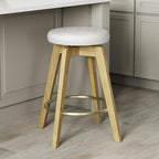 Swivel Premium Solid Wood Counter Stool 25", 360° Rotating Upholstered Cushion, Backless Bar Chair for Island, Pub, Kitchen, Dining Room (Light Oak)