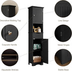 ChooChoo 67" Tall Bathroom Storage Cabinet, Narrow Bathroom Cabinet with 2 Doors and 1 Drawers, Freestanding Cupboard Floor Cabinet with Adjustable Shelves for Living Room, Kitchen, Black