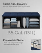 SONGMICS Mazie Collection - 43 Inches Storage Ottoman, Foldable Storage Bench with Flipping Lid, 660 lb Load Capacity, for Entryway, Living Room, Bedroom, Midnight Blue ULSF076Q02