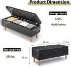 VECELO 44.5" Storage Ottoman Bench, End of Bed Bench with 2 Machined Gas Spring Lid Supports, PU Leather Upholstery & Solid Wood Legs for Living Room, Bedroom, Entryway, Modern Black