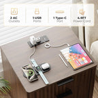 Fluted Nightstand with Charging Station, Multifunctional 3 Drawers Storage Bedside Table, Solid Wood Modern Nightstand, Curved Profile Design, End Table for Indoor Room Bedroom Office, Walnut