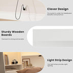 King Size Headboard Only for Bed, Wood Bookcase Headboard with Charging Station & 2 LED Lights, Modern King Bookshelf Headboard with Storage, Noise-Free, Sturdy and Durable, White
