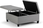 SIMPLIHOME Ellis 36 inch Wide Contemporary Square Coffee Table Storage Ottoman in Dove Grey Linen Look Fabric, Assembled, For the Living Room and Bedroom