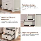 HIFYOBRO End Table with Flip Top Charging Station and 2 Drawers, Type-C & USB Port & Power outlets, Wooden Storage Cabinet, Large Side Table with Storage for Living Room and Bedroom (White)