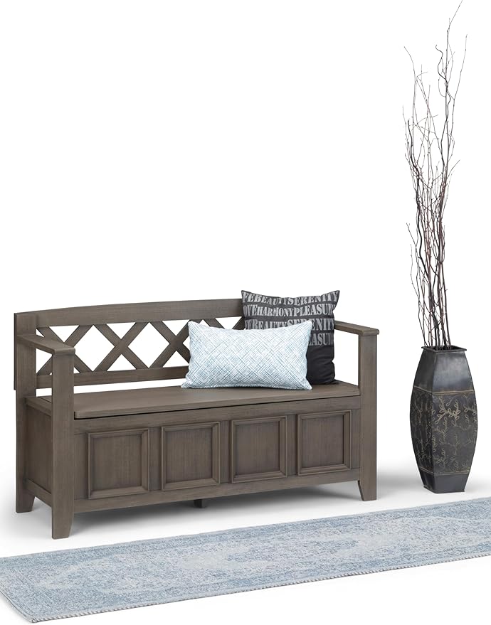 SIMPLIHOME Amherst Entryway Storage Bench - 48 inch Wide Solid Wood Hallway Seat in Farmhouse Grey, Transitional Bench for Entryway or Living Room with Lift-Up Lid and Spacious Storage