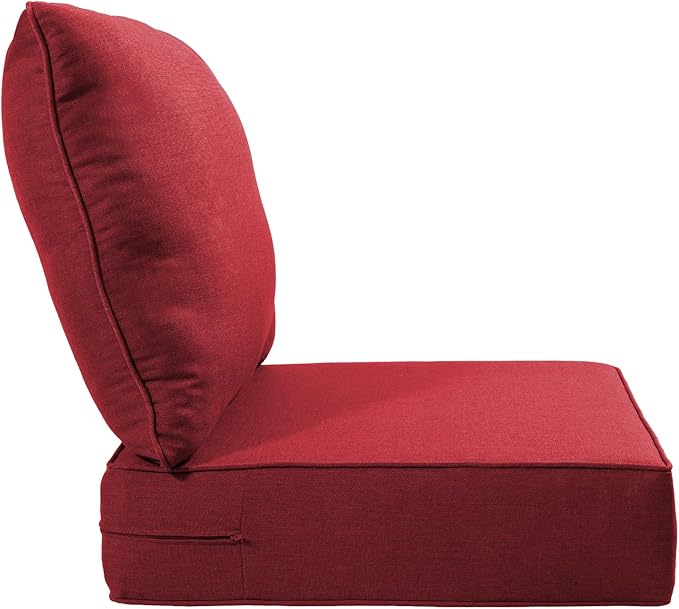 Luxury 22x24/22x25 6-Inch Patio Chair Cushions Set of 3 - Memory Foam Deep Seat Water-Resistant Patio Cushion for Lawn Dining Rocking Swivel Chairs Loveseat 3-Seater Sectional Sofa - Red