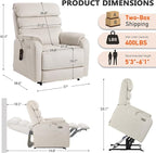EONIX Wide Lay Flat Power Lift Recliner Chair for Elderly, Heavy Duty Oversized Fabric Lift Chairs Recliner Sofa with Heat and Massage and Charging Ports, Chenille White
